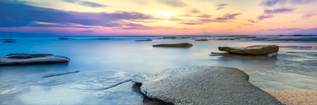 sunset at Moffat beach, Caloundra, sunshine coast queensland Australia. Panoramic photograph, Shaun Trainer photography. Purchase fine art landscape photography prints. Luxury Interior design ideas.