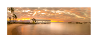 Beautiful sunset at the Old Sugar Wharf. Port Douglas, Queensland Australia. Panoramic photograph, Shaun Trainer photography. Purchase fine art landscape photography prints. Luxury Interior design ideas.