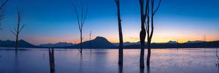 sunset dusk at lake moogerah overlooking the mountains in the background. Queensland, Australia. Panoramic photograph, Shaun Trainer photography. Purchase fine art landscape photography prints. Luxury Interior design ideas.